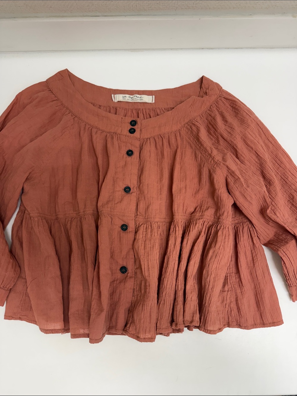 Free People Women’s Button-Front Peasant Blouse in Rust